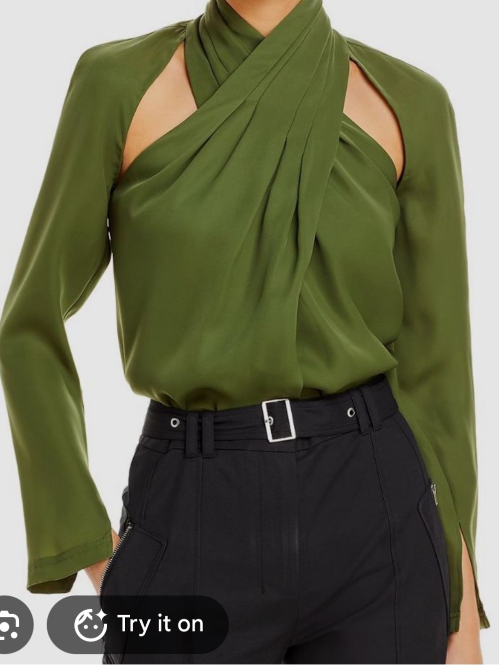 NWT 3.1 Phillip Lim Dark Green Cross Front Cutout Blouse Size S